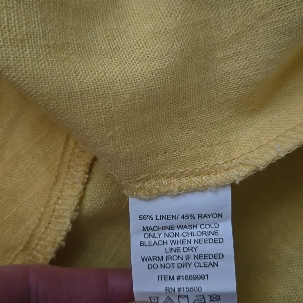 Briggs Yellow V-Neck Linen Sheath Dress with Pockets - Picture 3 of 5